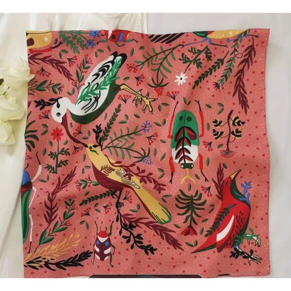 Birds & Insects Whimsical Retro Style Square Silky Scarf NWT - Picture 2 of 5